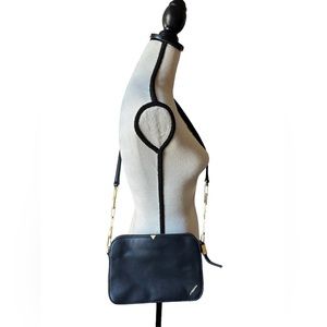 Brian Atwood Black Leather and Cobalt Blue Crossbody Bag
